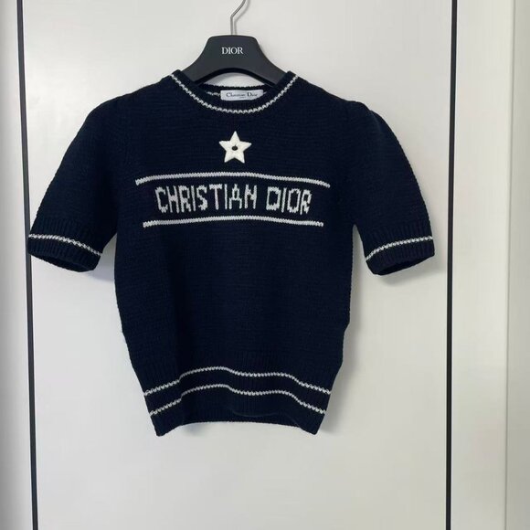 Christian Dior Short-Sleeved Sweater Navy Blue Cashmere and Wool Knit - Picture 4 of 14